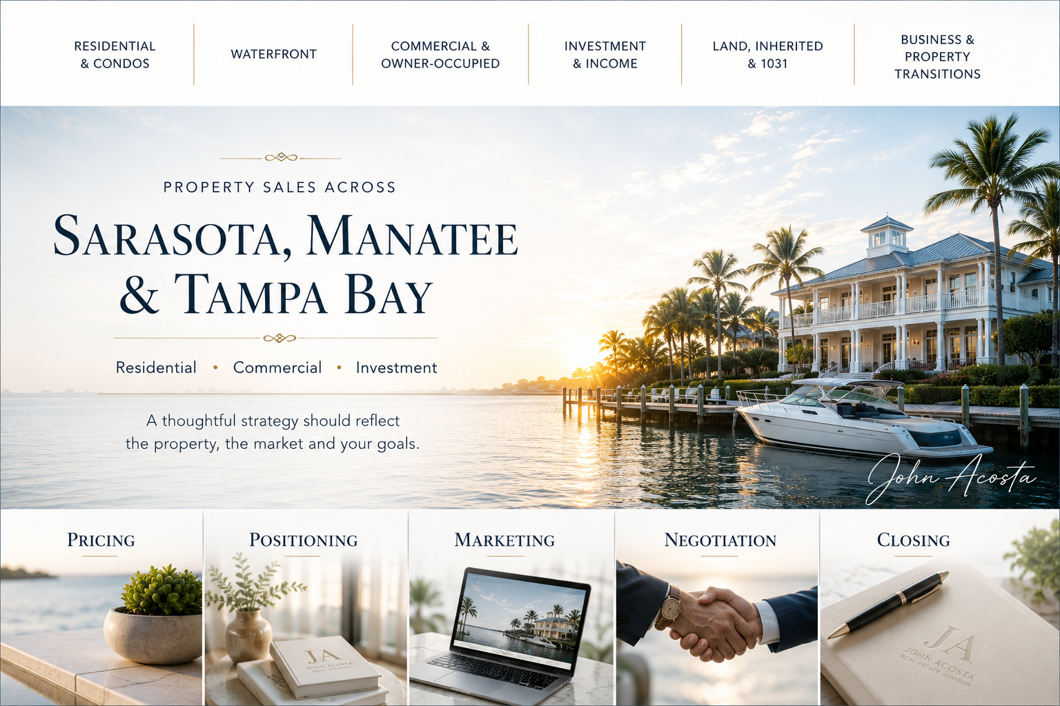 Property sales and real estate advisory services across Sarasota, Manatee and Tampa Bay, including residential, waterfront, commercial, investment and business property transitions. Property sales and real estate advisory services across Sarasota, Manatee and Tampa Bay, including residential, waterfront, commercial, investment and business property transitions.
