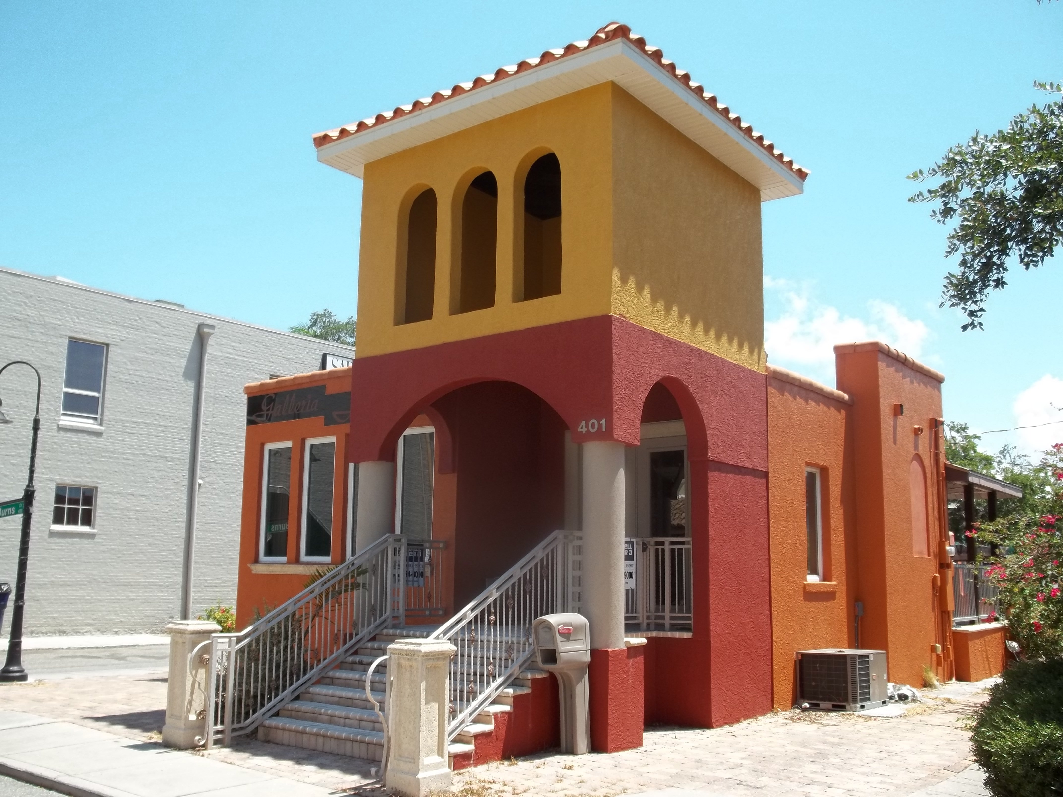 Historic Mediterranean Revival-style building in the Burns Court Historic District of Downtown Sarasota, Florida.